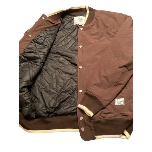 Herschel Supply Co Men’s Button down Varsity Jacket Java Brown Mocha Sz L NWT - Picture 2 of 7